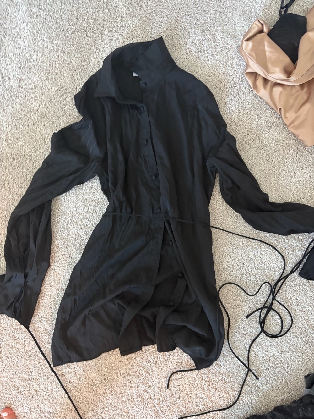 Princess Polly Black Mini Dress long sleeves with Tie Waist - Picture 2 of 3